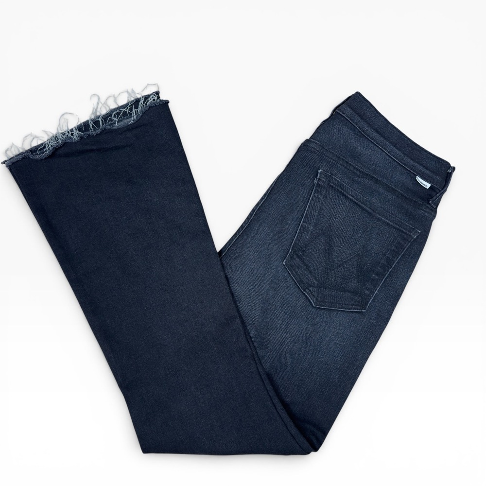 MOTHER The Weekender Fray Jeans Womens 34/30 Black Thunder Road High Rise Flare